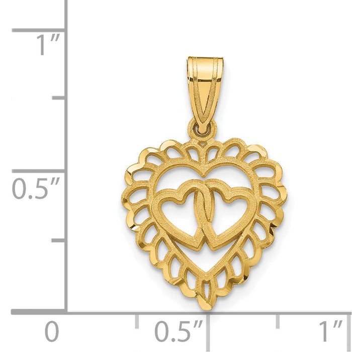 Million Charms 14K Yellow Gold Themed Polished Double Heart Pendant