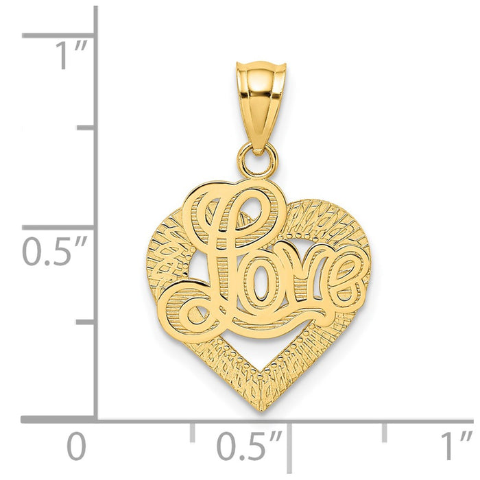 Million Charms 14K Yellow Gold Themed Love Script In Heart Frame Charm