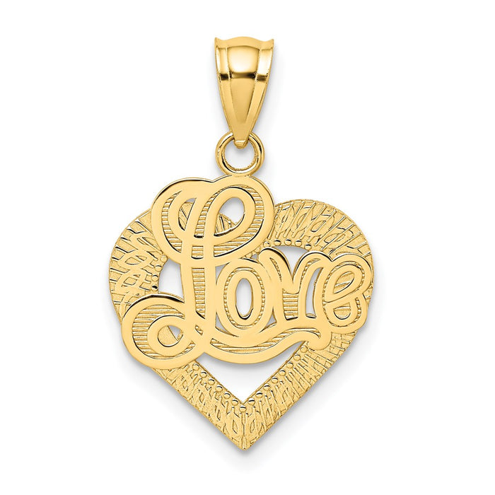 Million Charms 14K Yellow Gold Themed Love Script In Heart Frame Charm