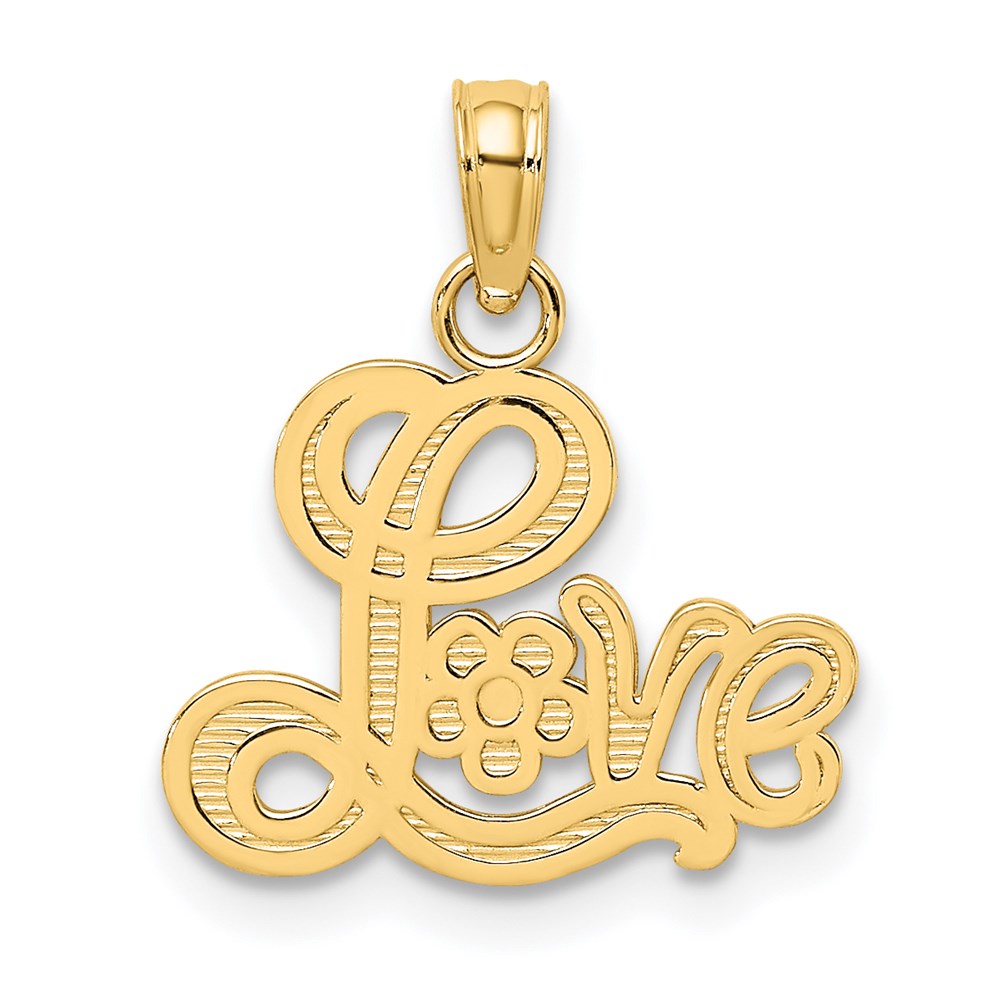 Million Charms 14K Yellow Gold Themed Love Script With Flower Charm