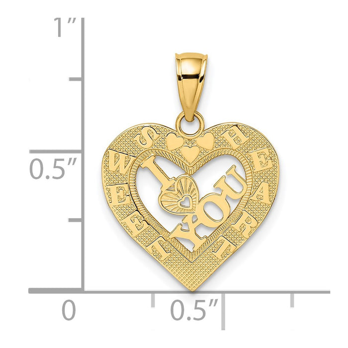 Million Charms 14K Yellow Gold Themed I Heart You In Sweetheart Heart Frame Charm