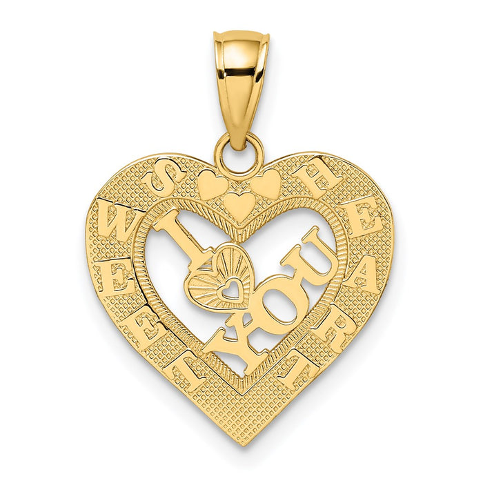 Million Charms 14K Yellow Gold Themed I Heart You In Sweetheart Heart Frame Charm