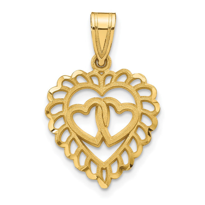 Million Charms 14K Yellow Gold Themed Polished Double Heart Pendant