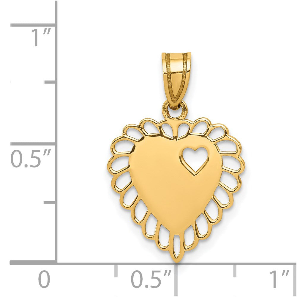 Million Charms 14K Yellow Gold Themed Polished Border Small Cut-Out Heart Pendant