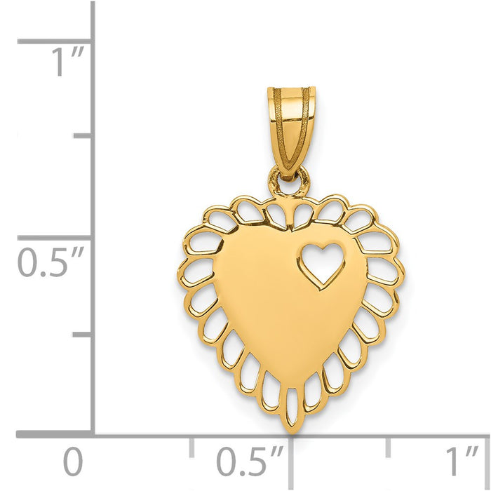 Million Charms 14K Yellow Gold Themed Polished Border Small Cut-Out Heart Pendant