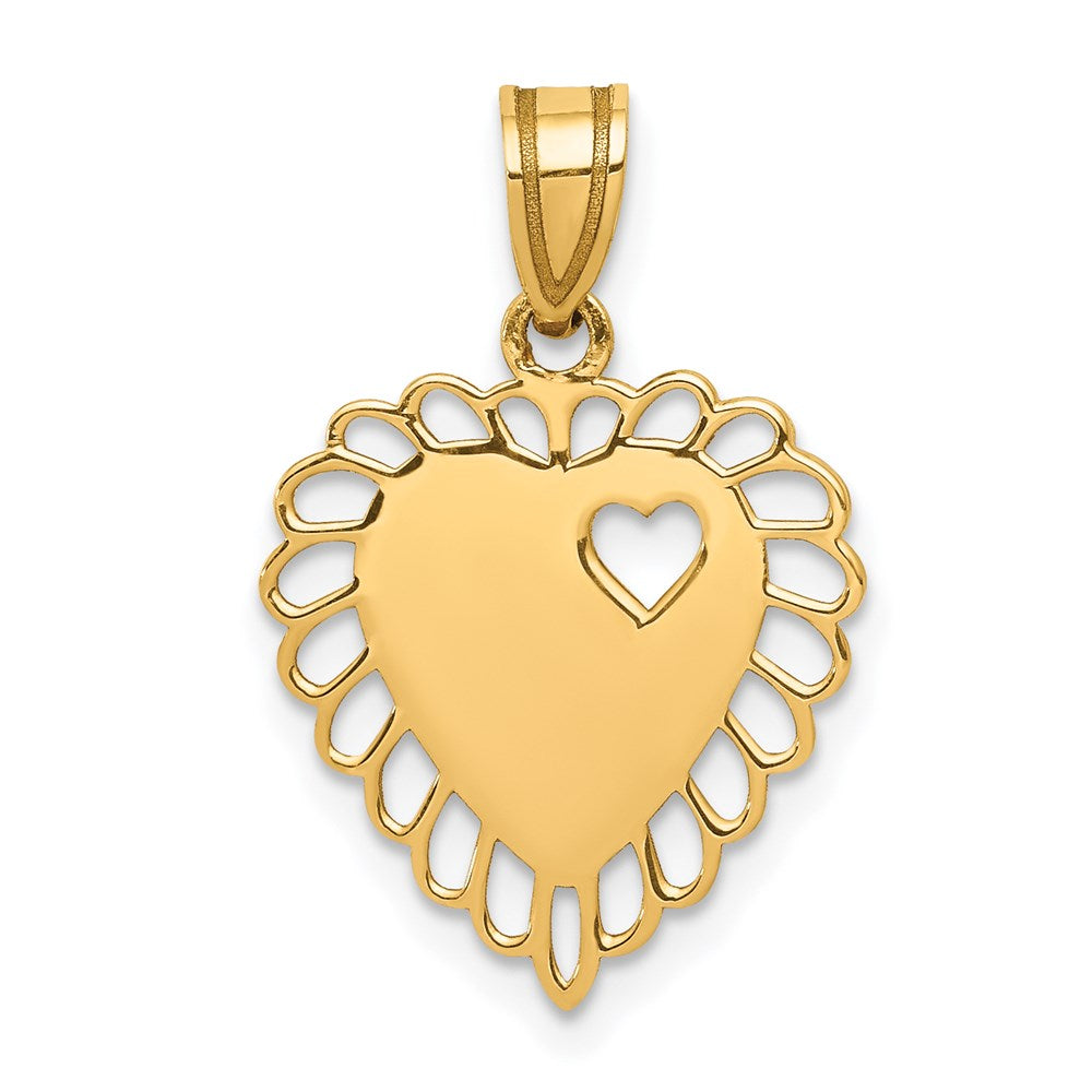 Million Charms 14K Yellow Gold Themed Polished Border Small Cut-Out Heart Pendant