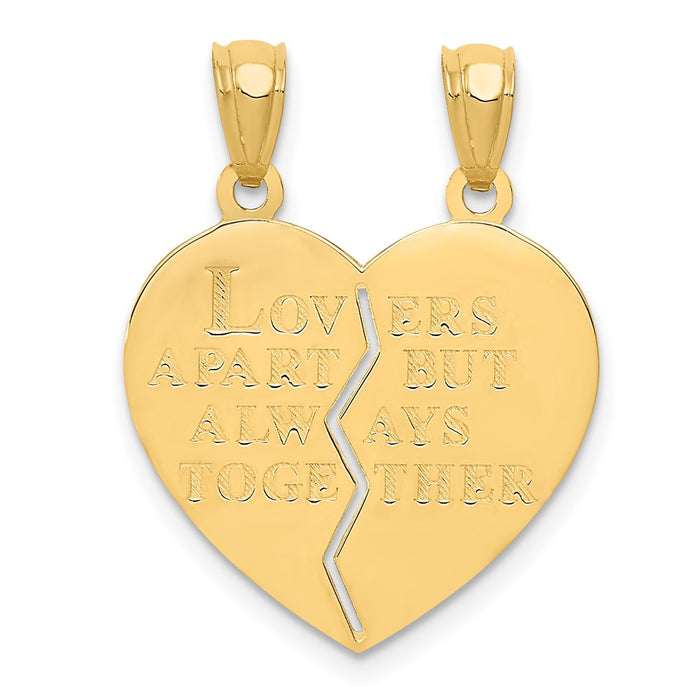 Million Charms 14K Yellow Gold Themed I Love You Heart Break-A-Part Reversible Pendant