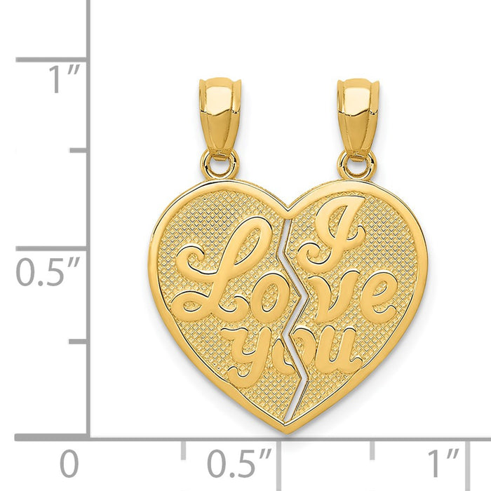 Million Charms 14K Yellow Gold Themed I Love You Heart Break-A-Part Reversible Pendant