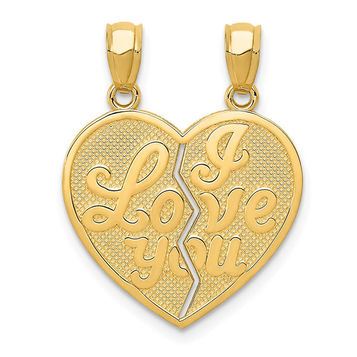 Million Charms 14K Yellow Gold Themed I Love You Heart Break-A-Part Reversible Pendant