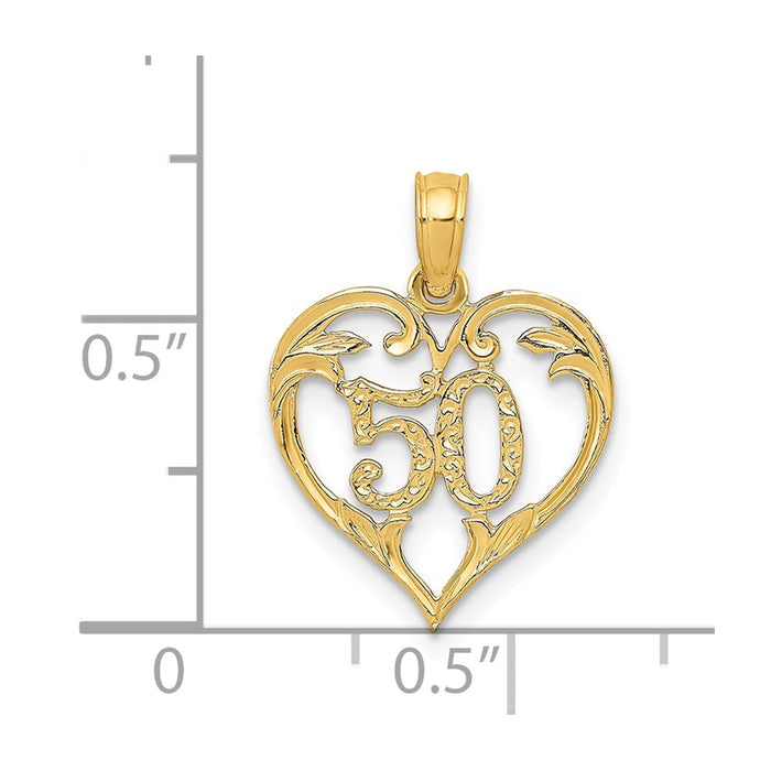 Million Charms 14K Yellow Gold Themed 50 In Heart Cut-Out Pendant