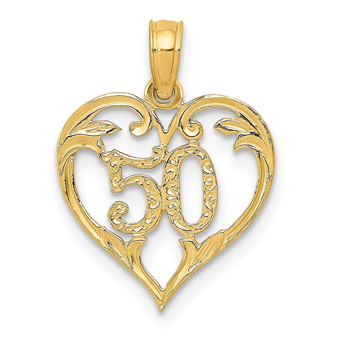 Million Charms 14K Yellow Gold Themed 50 In Heart Cut-Out Pendant