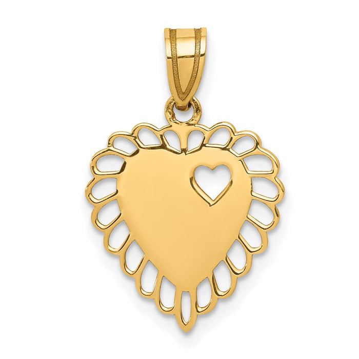 Million Charms 14K Yellow Gold Themed Polished Border Small Cut-Out Heart Pendant