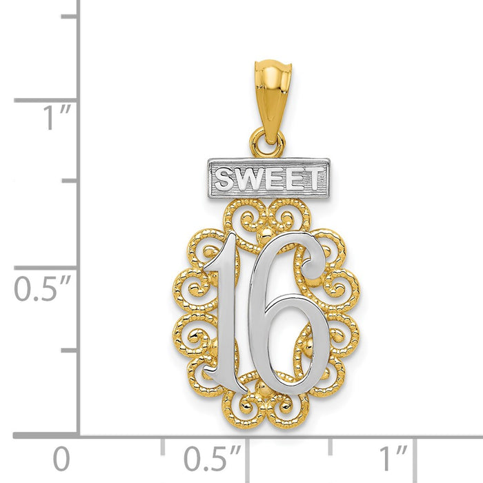 Million Charms 14K Yellow Gold Themed & Rhodium-plated Filigree Sweet 16 Birthday Pendant