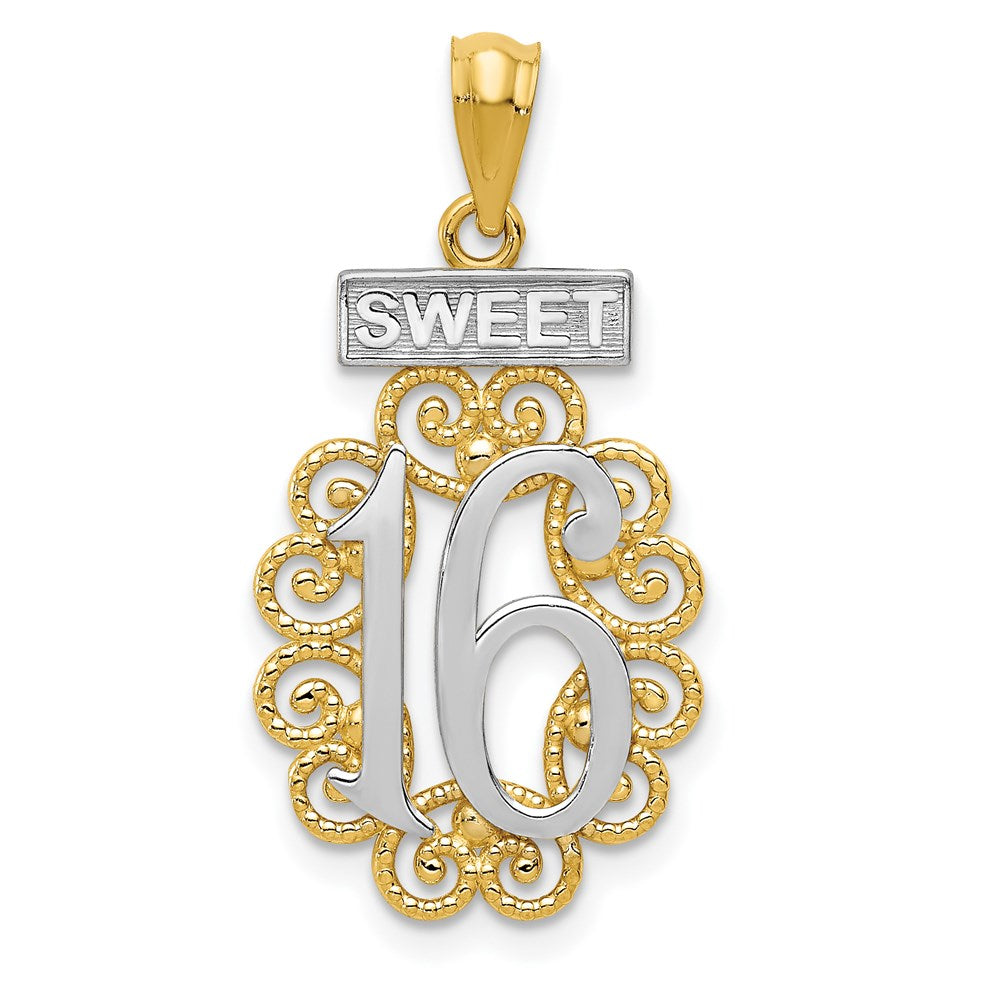 Million Charms 14K Yellow Gold Themed & Rhodium-plated Filigree Sweet 16 Birthday Pendant