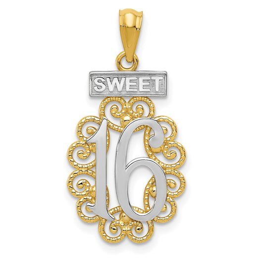 Million Charms 14K Yellow Gold Themed & Rhodium-plated Filigree Sweet 16 Birthday Pendant