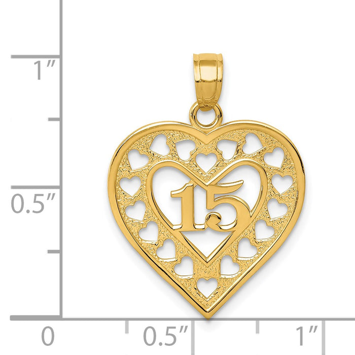 Million Charms 14K Yellow Gold Themed 15 In Cut-Out Heart Frame Pendant