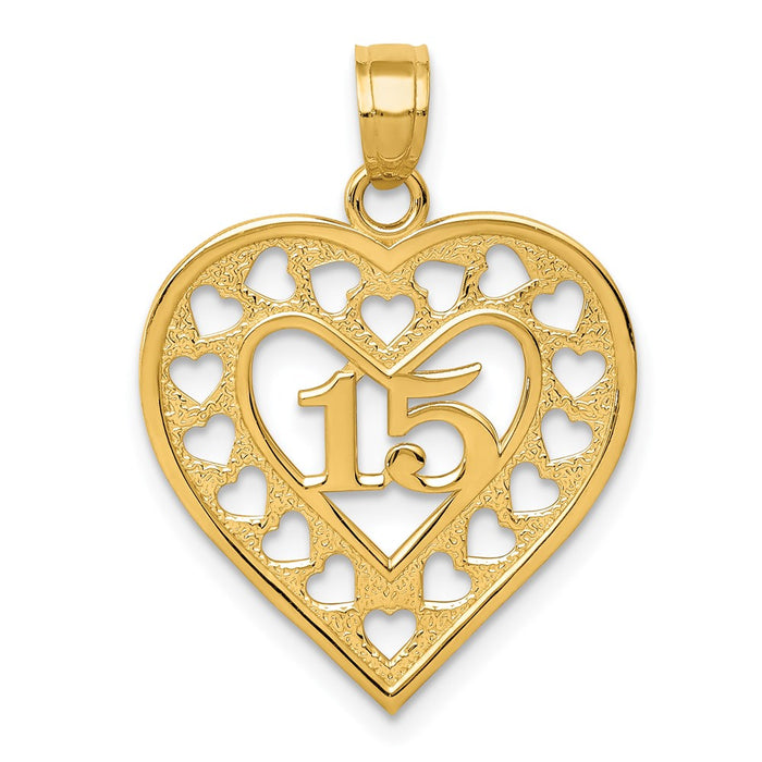 Million Charms 14K Yellow Gold Themed 15 In Cut-Out Heart Frame Pendant