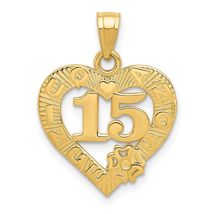 Million Charms 14K Yellow Gold Themed 15 In Quince Anos Heart Frame Pendant