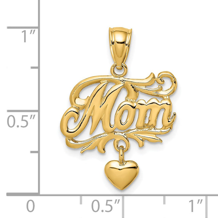 Million Charms 14K Yellow Gold Themed Mom With Dangling Heart Charm