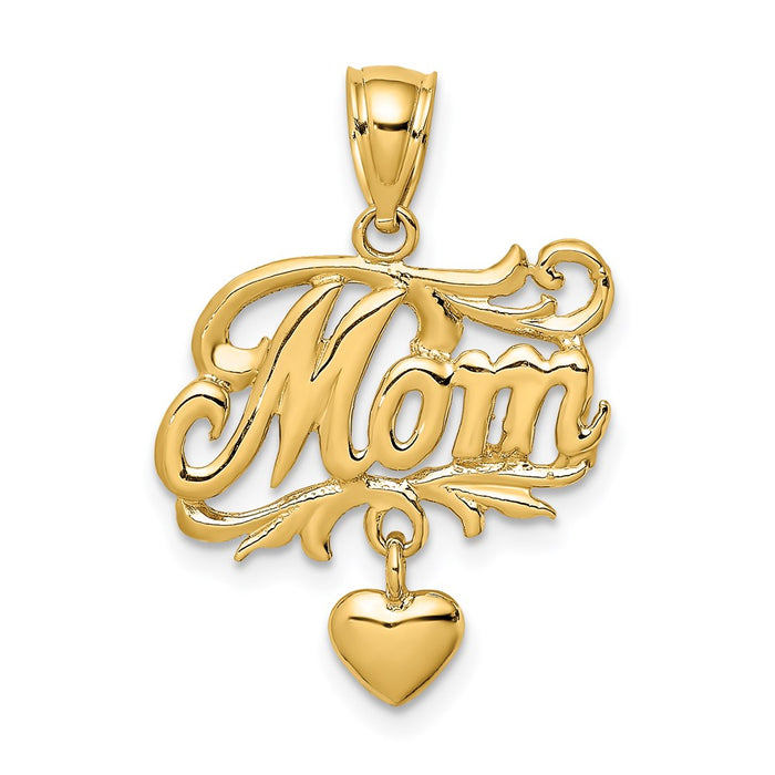 Million Charms 14K Yellow Gold Themed Mom With Dangling Heart Charm