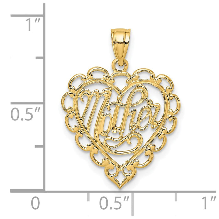 Million Charms 14K Yellow Gold Themed Mother In Lace Heart Charm