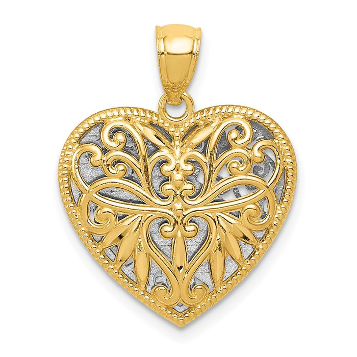 Million Charms 14K Yellow Gold Themed Two-Tone Reversible Grandma Heart Pendant