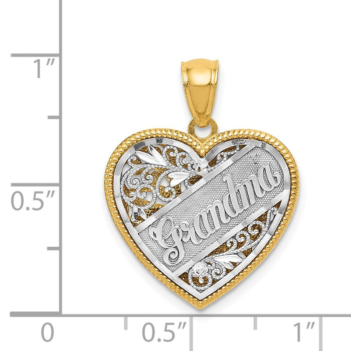 Million Charms 14K Yellow Gold Themed Two-Tone Reversible Grandma Heart Pendant