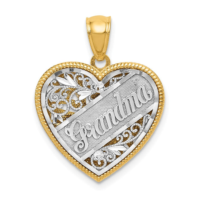 Million Charms 14K Yellow Gold Themed Two-Tone Reversible Grandma Heart Pendant