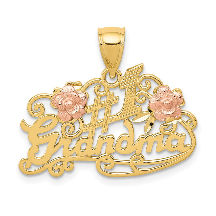 Million Charms 14K Yellow Gold Themed Yellow & Rose Gold Themed #1 Grandma With Roses Pendant