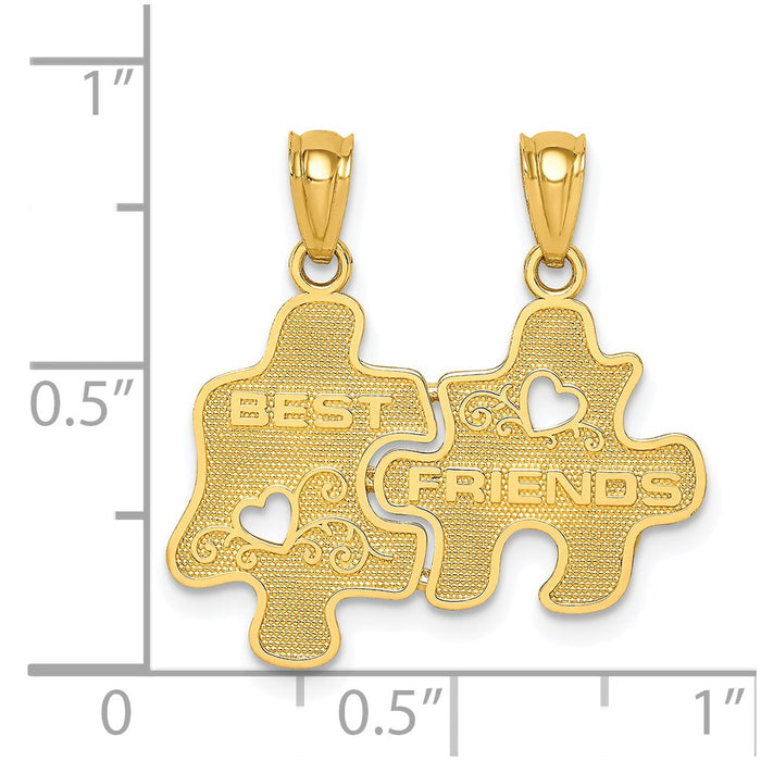 Million Charms 14K Yellow Gold Themed Best Friends Puzzle Pieces Break-Apart Pendant