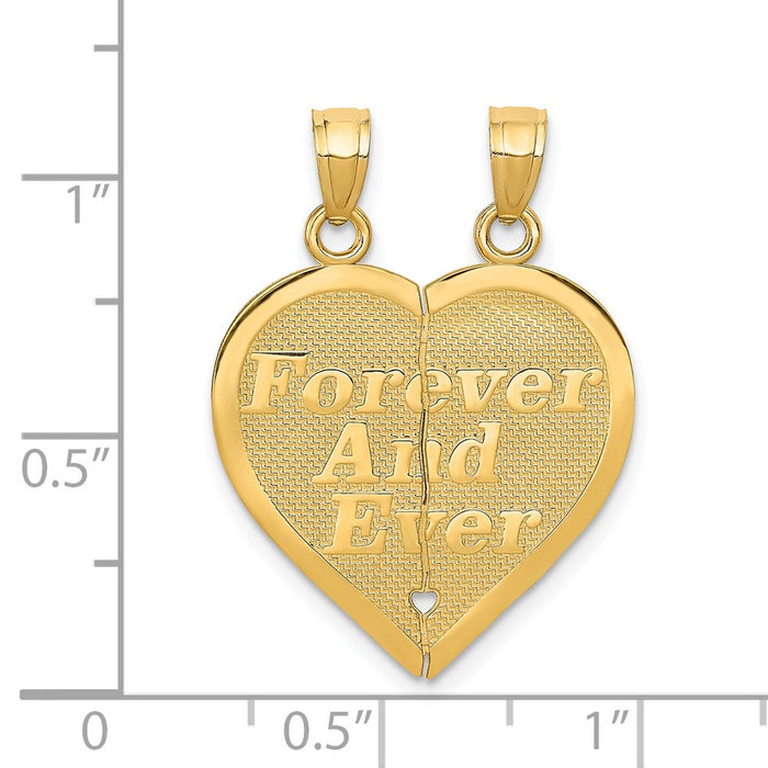 Million Charms 14K Yellow Gold Themed Reversible Forever, Ever Break-Apart Heart Pendant