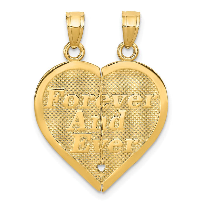 Million Charms 14K Yellow Gold Themed Reversible Forever, Ever Break-Apart Heart Pendant