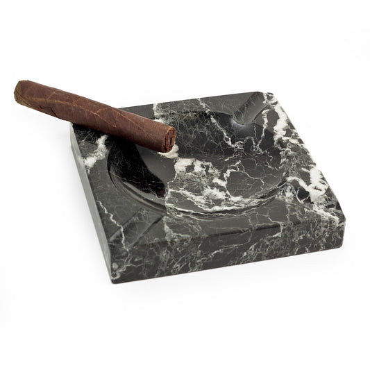 Occasion Gallery Black Zebra Marble Color Square Black "Zebra" Marble Four Cigar Ashtray. 7 L x 7 W x 1.25 H in.