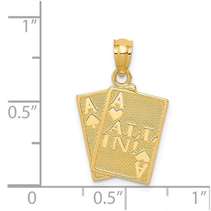 Million Charms 14K Yellow Gold Themed Ace Of Hearts & Ace Of Spade All In! Cards Pendant