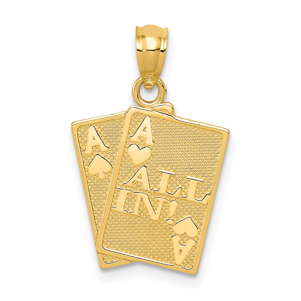 Million Charms 14K Yellow Gold Themed Ace Of Hearts & Ace Of Spade All In! Cards Pendant