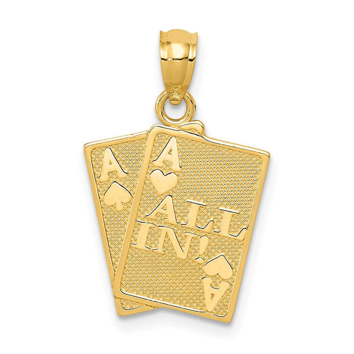 Million Charms 14K Yellow Gold Themed Ace Of Hearts & Ace Of Spade All In! Cards Pendant