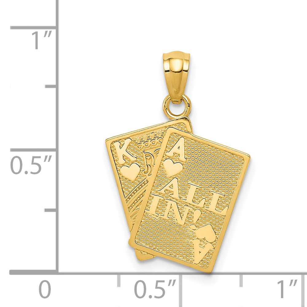 Million Charms 14K Yellow Gold Themed Ace Of Hearts & King Of Hearts All In! Cards Pendant