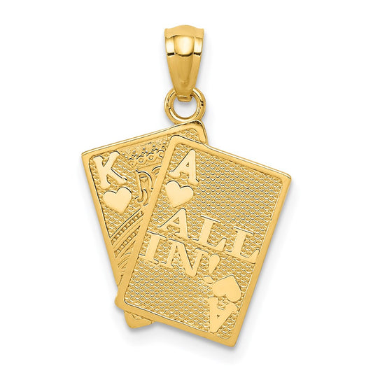 Million Charms 14K Yellow Gold Themed Ace Of Hearts & King Of Hearts All In! Cards Pendant