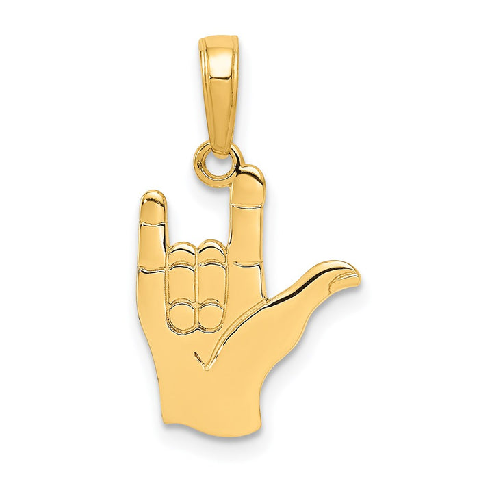 Million Charms 14K Yellow Gold Themed I Love You Hand/ Sign Language Pendant