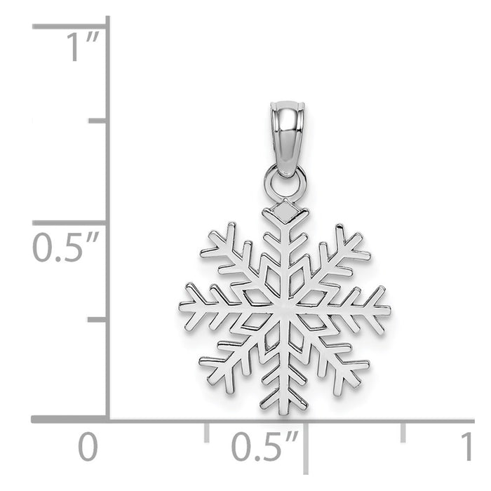 Million Charms 14K White Gold Themed 3-D Snowflake Pendant