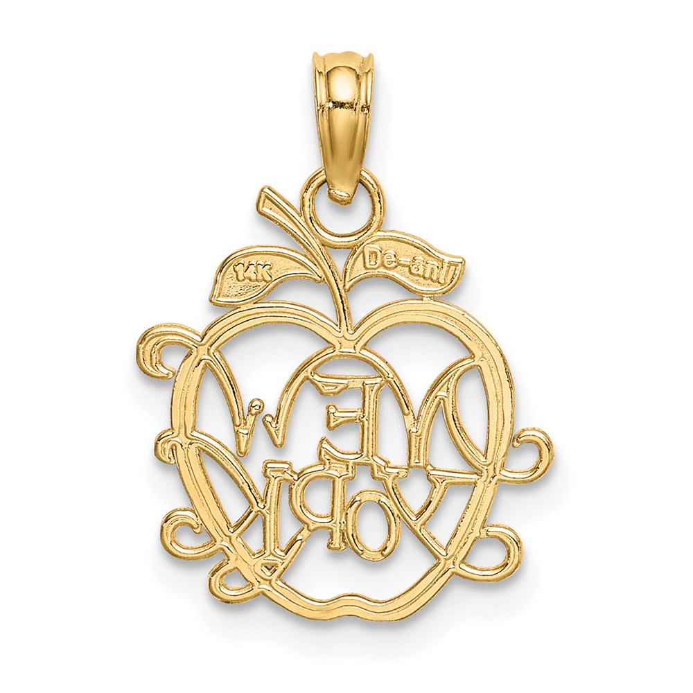 Million Charms 14K Yellow Gold Themed New York In Apple Cut-Out Charm