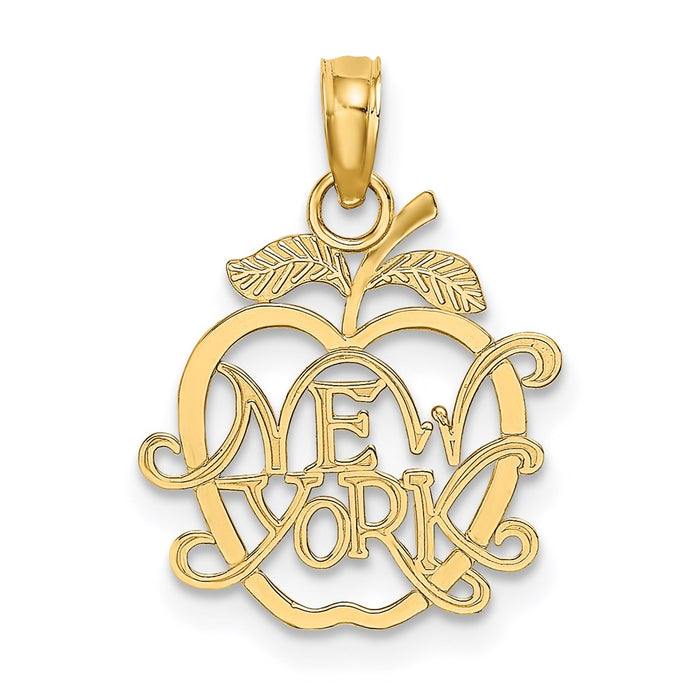 Million Charms 14K Yellow Gold Themed New York In Apple Cut-Out Charm