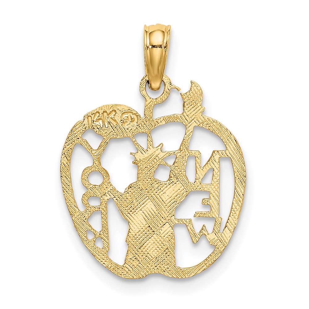Million Charms 14K Yellow Gold Themed Cut-Out New York With Statue Of Liberty In Apple Charm