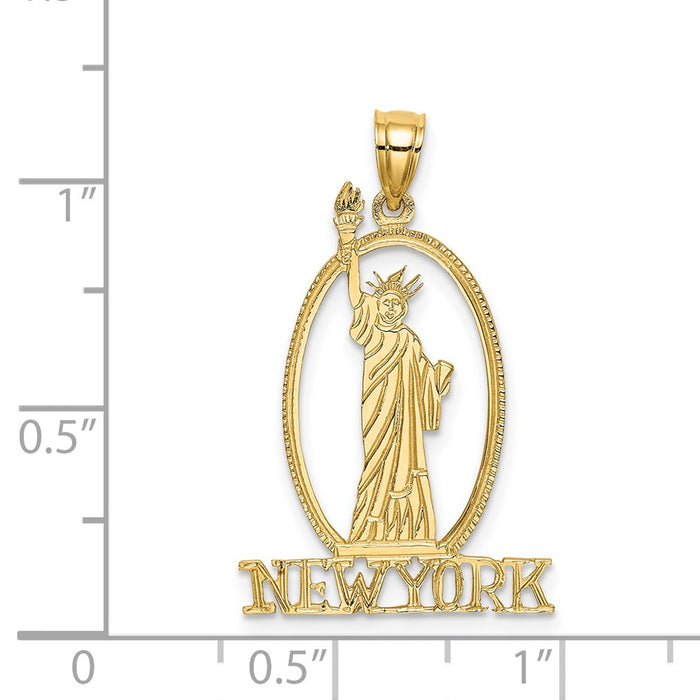 Million Charms 14K Yellow Gold Themed Cut-Out New York With Statue Of Liberty Charm