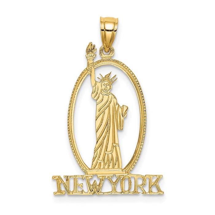 Million Charms 14K Yellow Gold Themed Cut-Out New York With Statue Of Liberty Charm