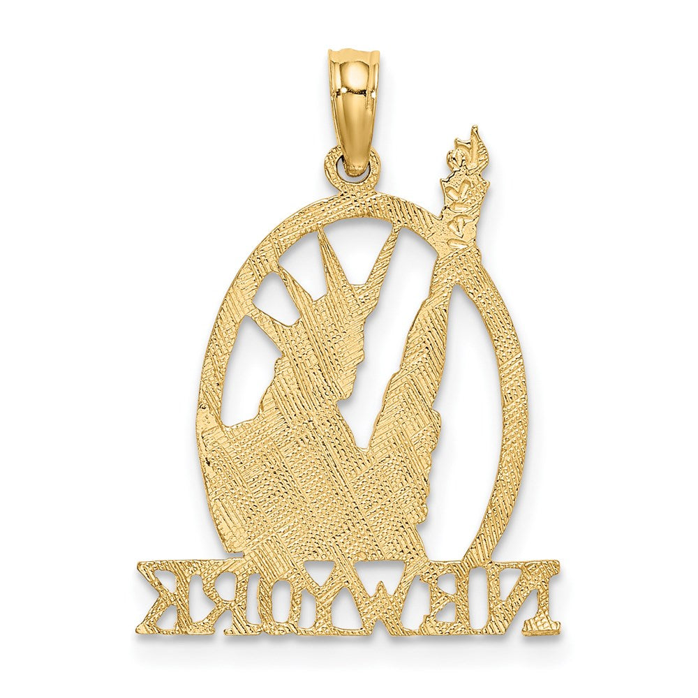 Million Charms 14K Yellow Gold Themed Cut-Out New York With Statue Of Liberty Charm