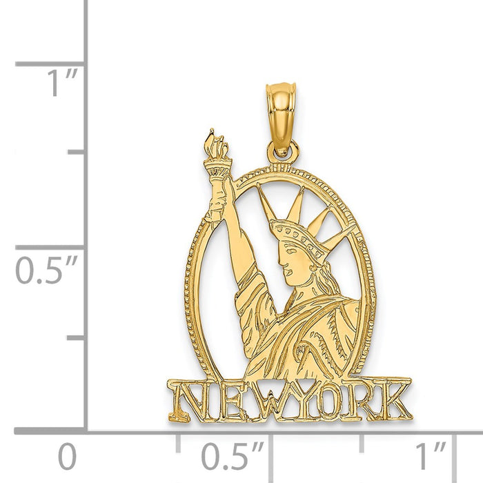 Million Charms 14K Yellow Gold Themed Cut-Out New York With Statue Of Liberty Charm