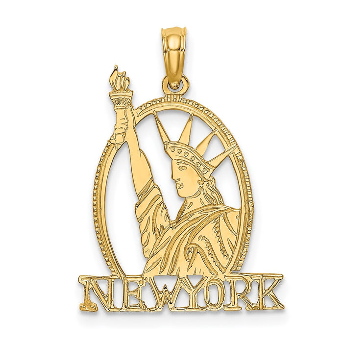 Million Charms 14K Yellow Gold Themed Cut-Out New York With Statue Of Liberty Charm