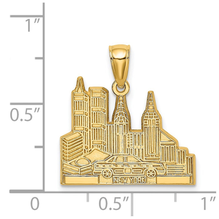 Million Charms 14K Yellow Gold Themed Cut-Out New York Skyline With Taxi Charm