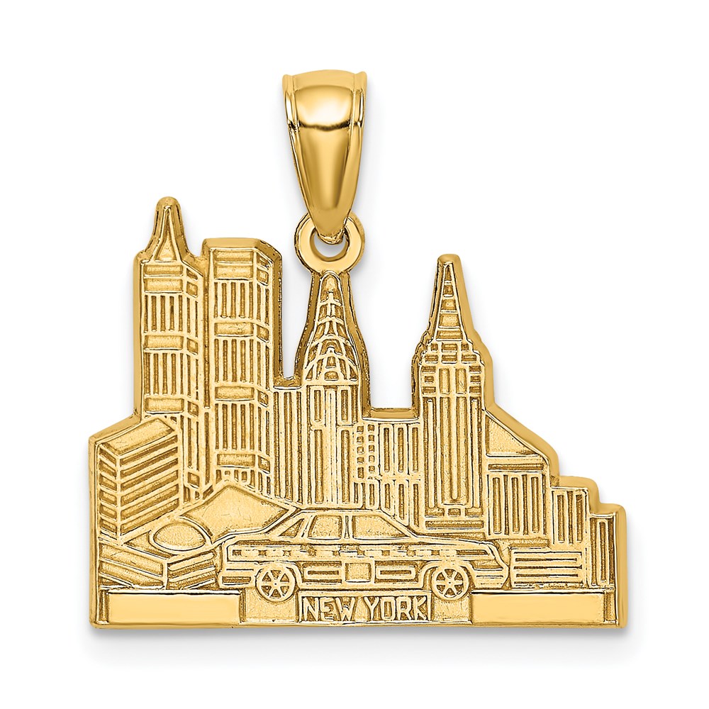 Million Charms 14K Yellow Gold Themed Cut-Out New York Skyline With Taxi Charm